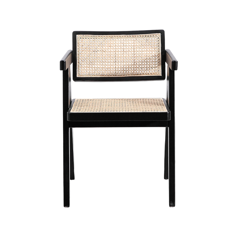 Chaise en bois de décoration tissée en rotin avec accoudoir